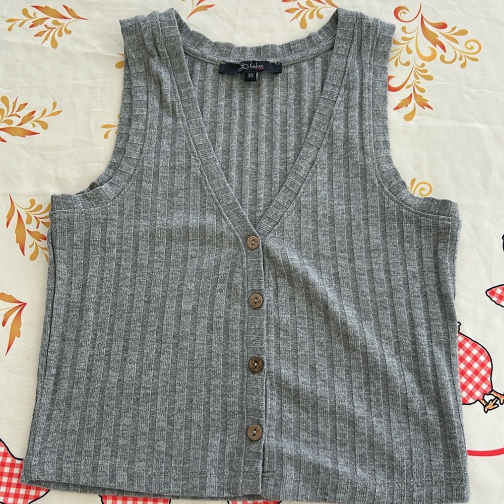 gb fashion London Women’s XS Gray Button Down Tank Top Vest NWOT